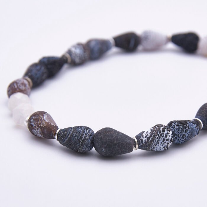 Weathered Agate Monochrome Sterling Silver Bracelet