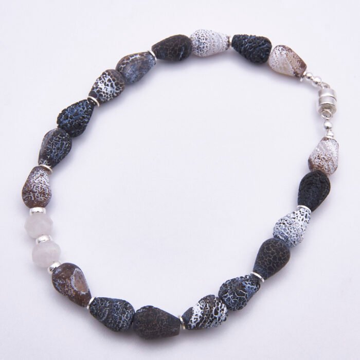 Weathered Agate Monochrome Sterling Silver Bracelet