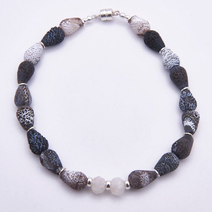 Weathered Agate Monochrome Sterling Silver Bracelet