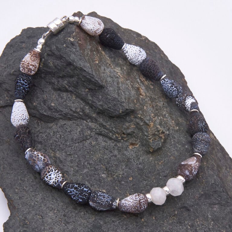 Weathered Agate Monochrome Sterling Silver Bracelet