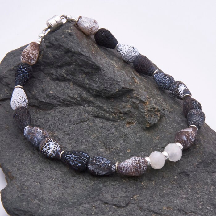 Weathered Agate Monochrome Sterling Silver Bracelet