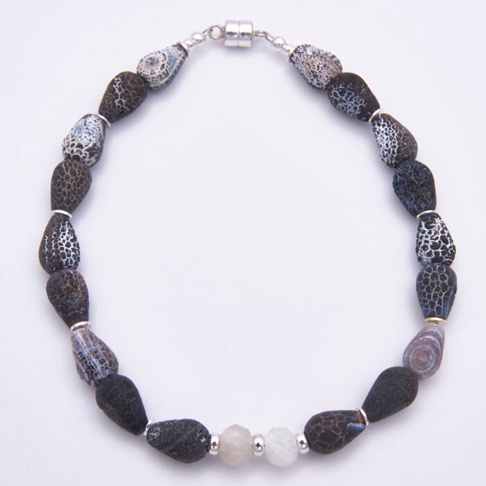 Weathered Agate Monochrome Sterling Silver Bracelet