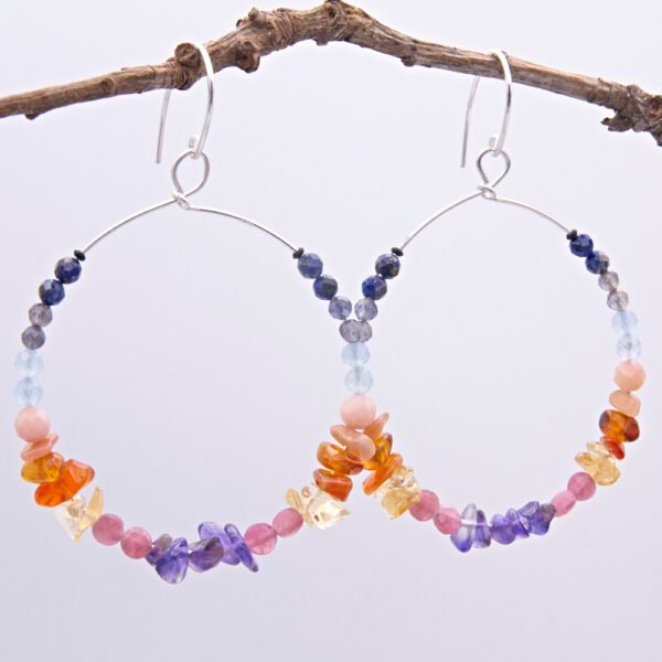 Mixed gemstone hoop earrings