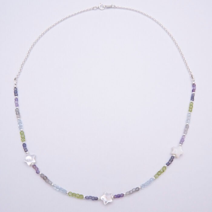 Mixed Gemstone and Mother of Pearl Star Sterling Silver Necklace