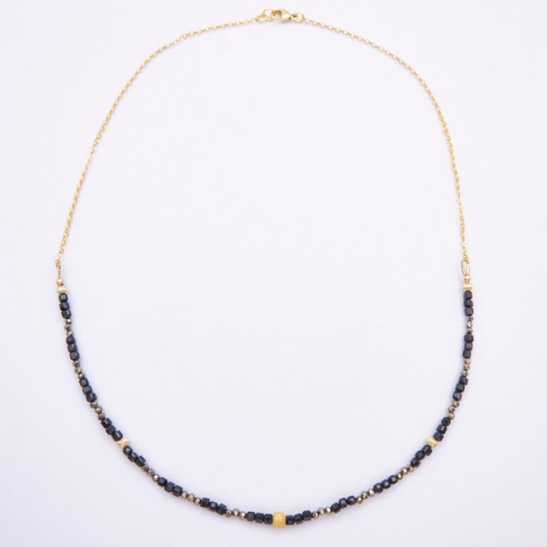 Black Spinel and Pyrite Gold Vermeil Necklace Black Spinel and Pyrite Gold Vermeil Necklace