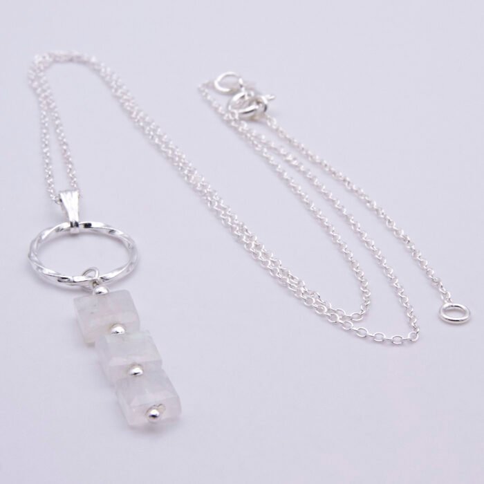 Rainbow Moonstone Trio Pendant Necklace