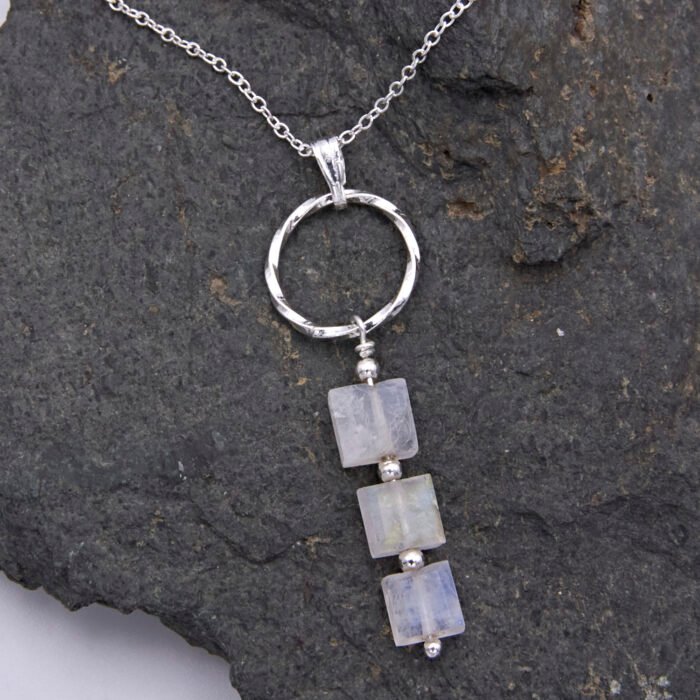 Rainbow Moonstone Trio Pendant Necklace