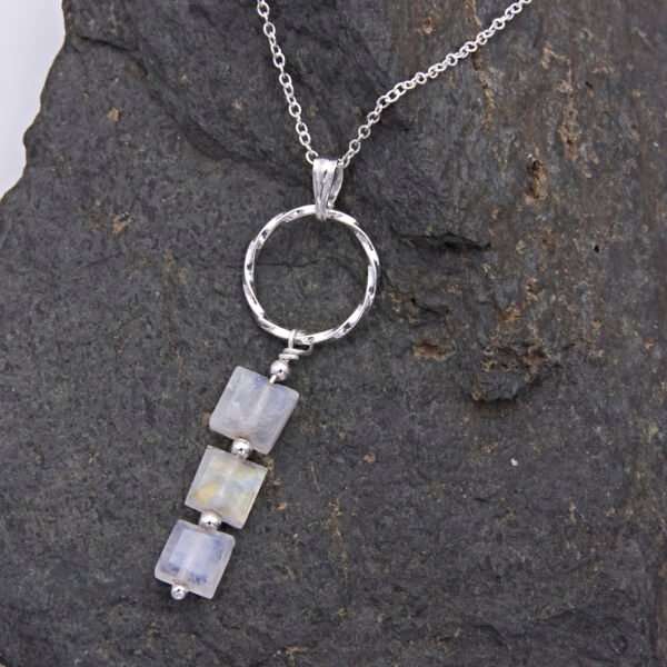 Rainbow Moonstone Trio Pendant Necklace