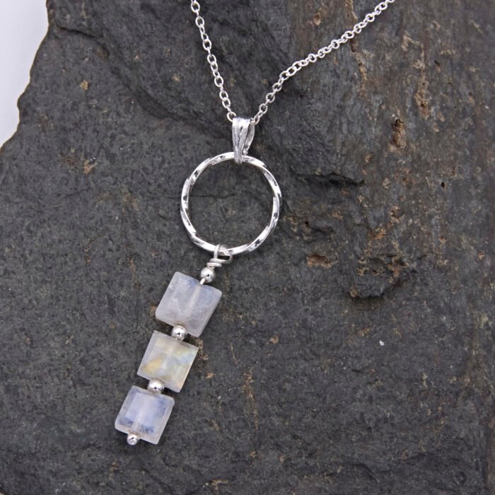 Rainbow Moonstone Trio Pendant Necklace