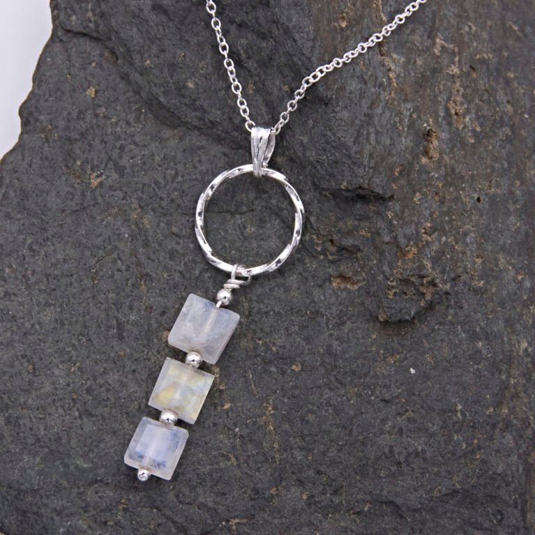 Rainbow Moonstone Trio Pendant Necklace