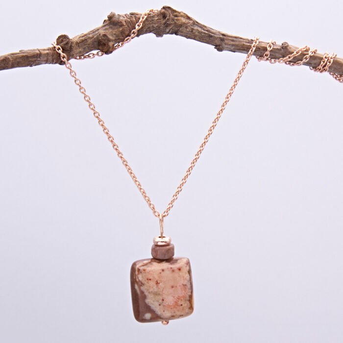 Zebra Jasper and Rhodonite Rose Gold Pendant Necklace