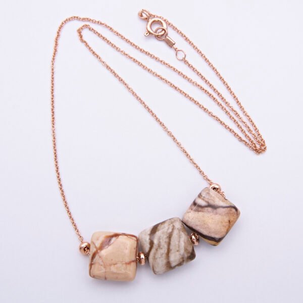 Zebra Jasper 3-Stone Rose Gold Necklace