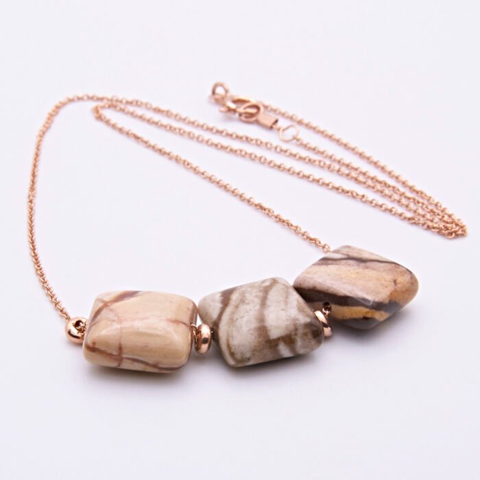 Zebra Jasper 3-Stone Rose Gold Necklace Zebra Jasper 3-Stone Rose Gold Necklace