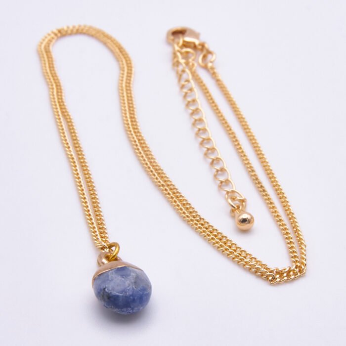 Blue Jasper Cabochon Gold Plated Pendant Necklace
