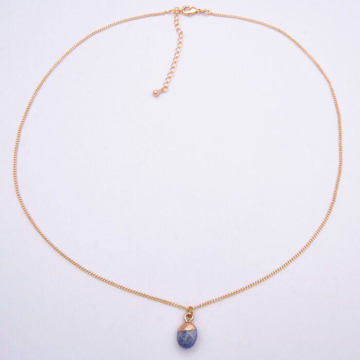 Blue Jasper Cabochon Gold Plated Pendant Necklace