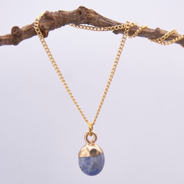 Blue Jasper Cabochon Gold Plated Pendant Necklace