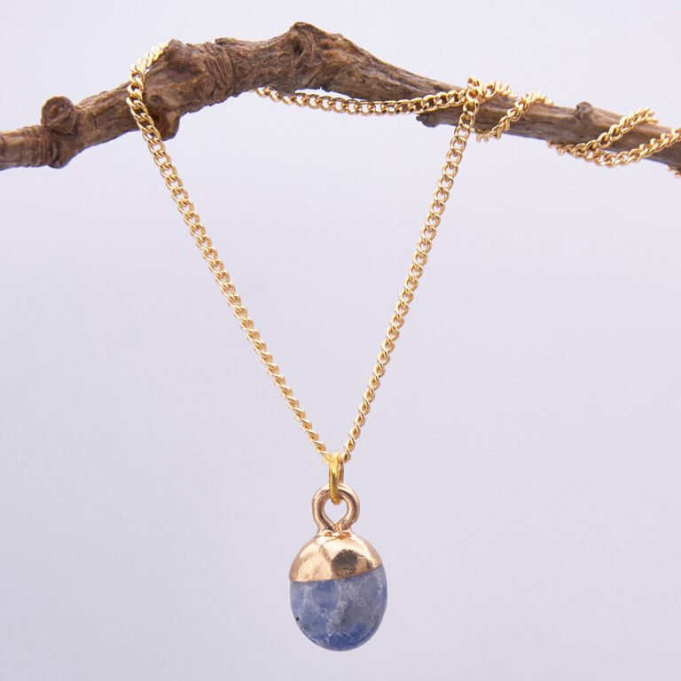 Blue Jasper Cabochon Gold Plated Pendant Necklace
