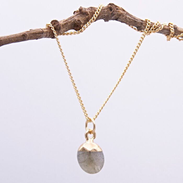 Image of Labradorite Faceted Cabochon Gold Pendant Necklace hanging