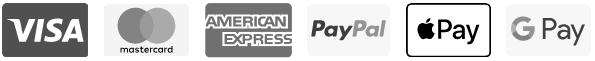 Payment methods, Visa, Mastercard, American Express, PayPal, Apple Pay and Google Pay