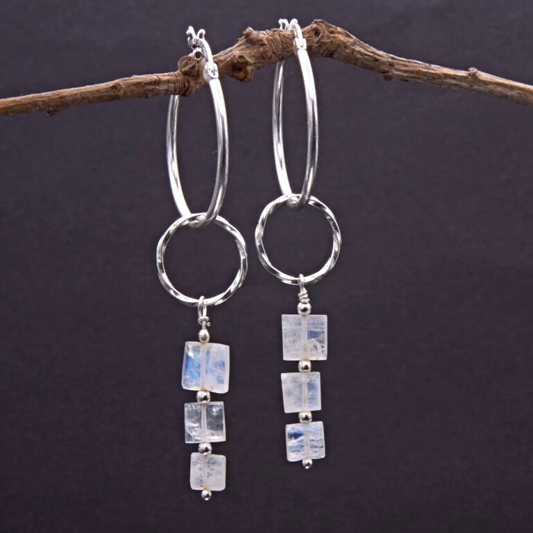 Rainbow Moonstone Trio Sterling Silver Hinged Hoop Earrings Rainbow Moonstone Trio Sterling Silver Hinged Hoop Earrings