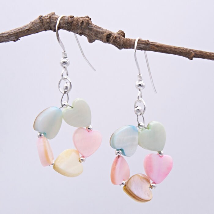 Mother of Pearl Hearth Wreath Earrings Hanging Mother of Pearl Hearth Wreath Earrings Hanging