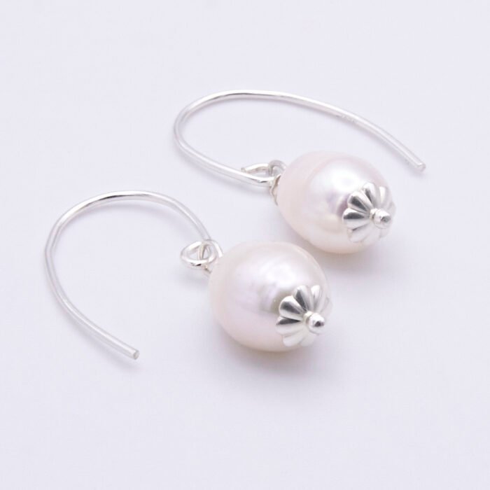 Rustic Freshwater Pearl Drop Sterling Silver Earrings