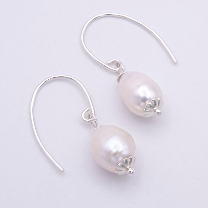 Rustic Freshwater Pearl Drop Sterling Silver Earrings