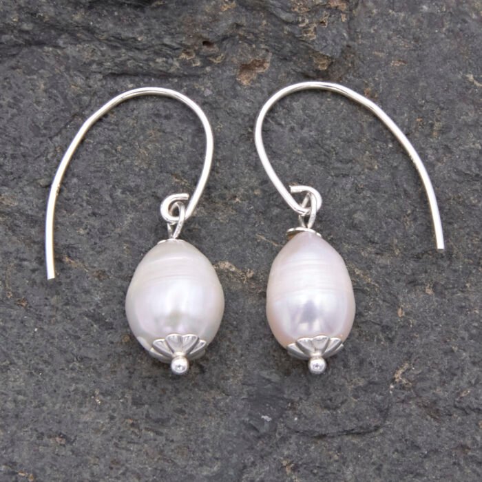 Rustic Freshwater Pearl Drop Sterling Silver Earrings