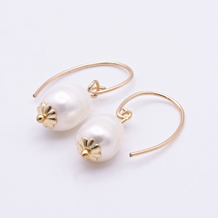 Rustic Freshwater Pearl Drop Earrings in Gold