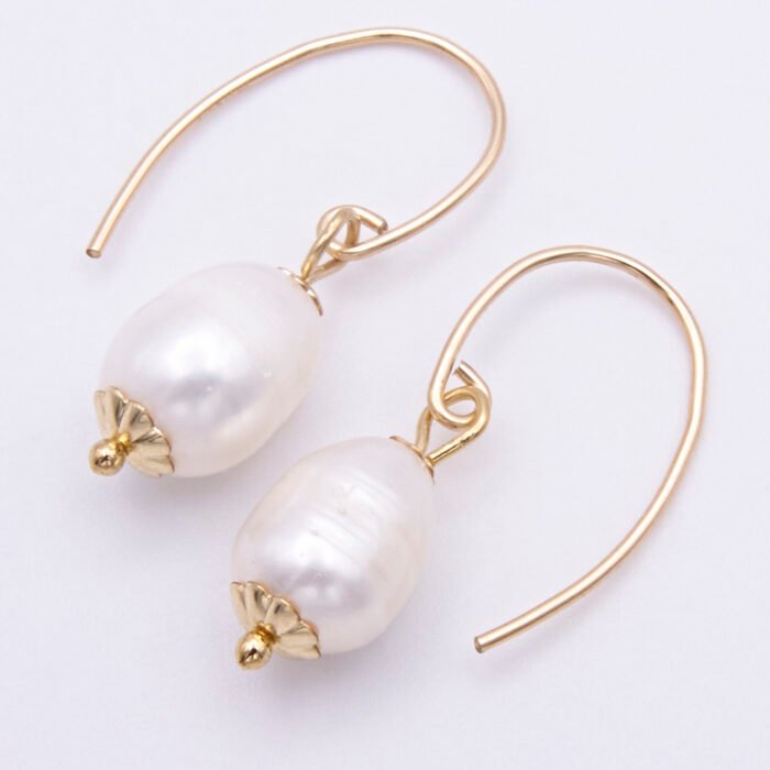 Rustic Freshwater Pearl Drop Earrings in Gold