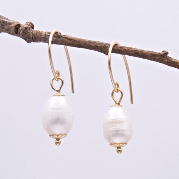 Rustic Freshwater Pearl Drop Earrings in Gold