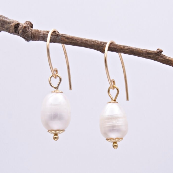 Rustic Freshwater Pearl Drop Earrings in Gold