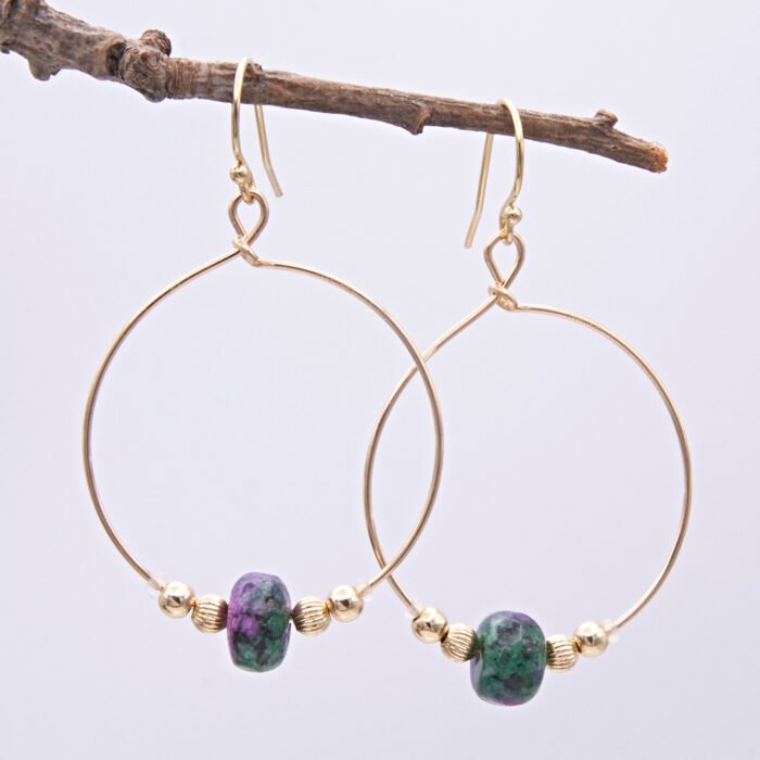 Ruby Zoisite Gold Hoop Earrings Ruby Zoisite Gold Hoop Earrings
