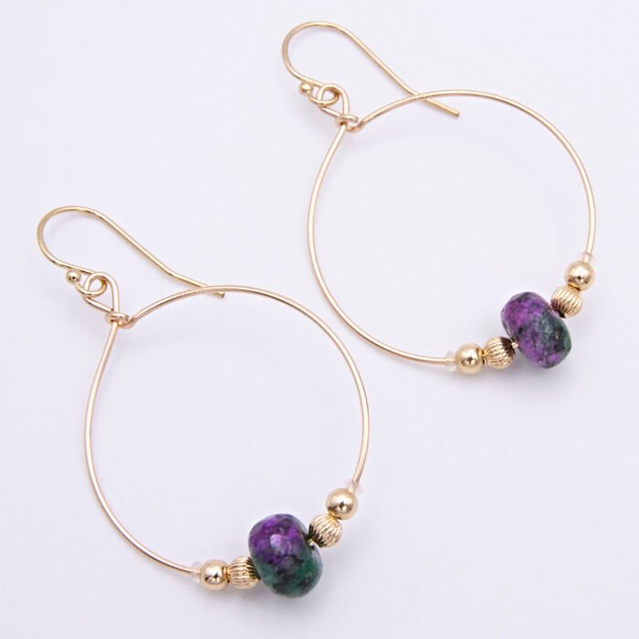 Ruby Zoisite Gold Hoop Earrings Ruby Zoisite Gold Hoop Earrings