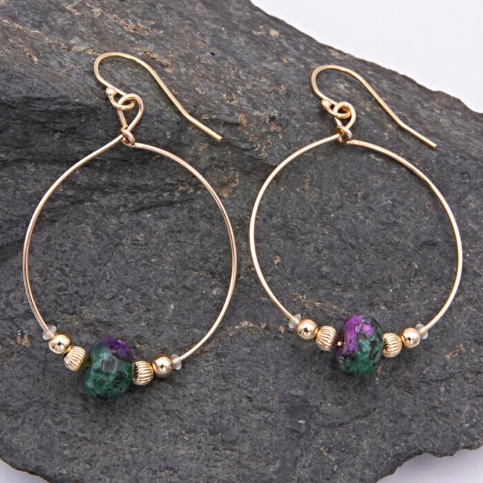 Ruby Zoisite Gold Hoop Earrings Ruby Zoisite Gold Hoop Earrings