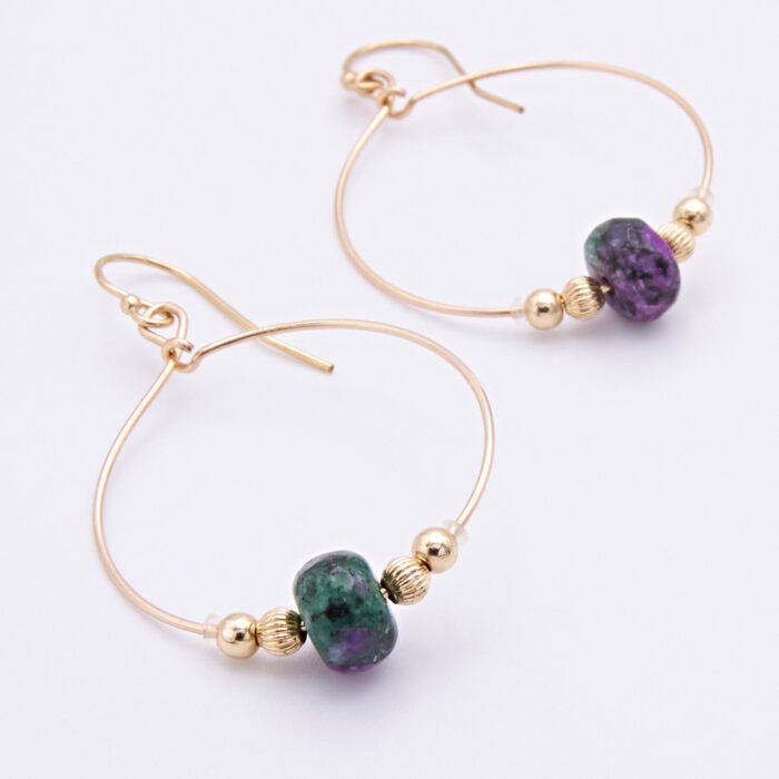 Ruby Zoisite Gold Hoop Earrings Ruby Zoisite Gold Hoop Earrings