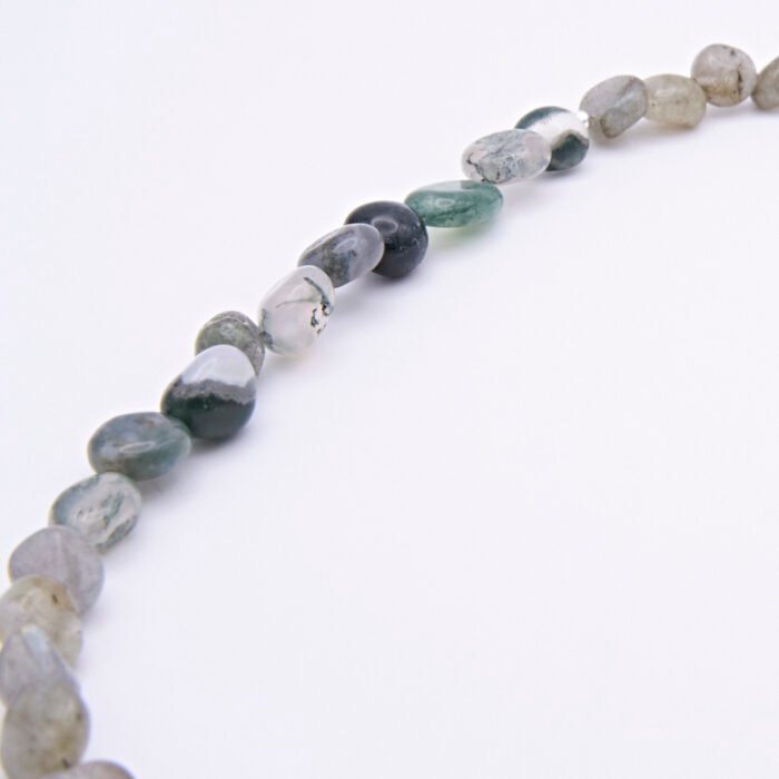Close up of Labradorite and Moss Agate Necklace