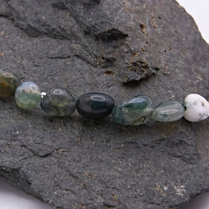 Close up of Labradorite and Moss Agate Necklace