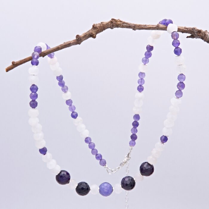 Amethyst, Purple Banded Agate and Moonstone Necklace