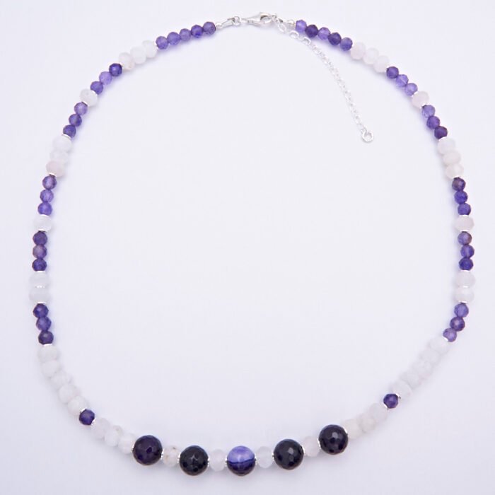 Amethyst, Purple Banded Agate and Moonstone Necklace