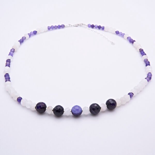 Amethyst, Purple Banded Agate and Moonstone Necklace