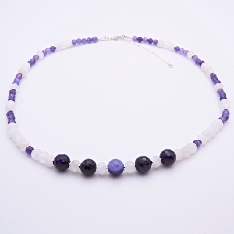 Amethyst, Purple Banded Agate and Moonstone Necklace