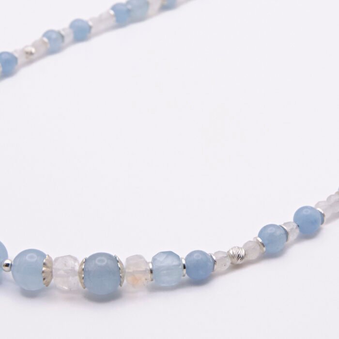 Aquamarine and Rainbow Moonstone Necklace Close Up