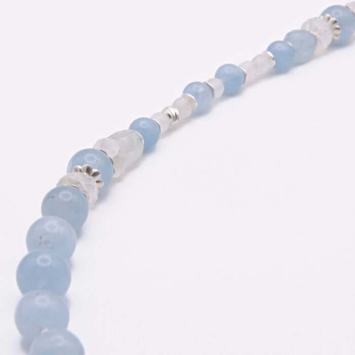 Aquamarine and Rainbow Moonstone Necklace Close Up