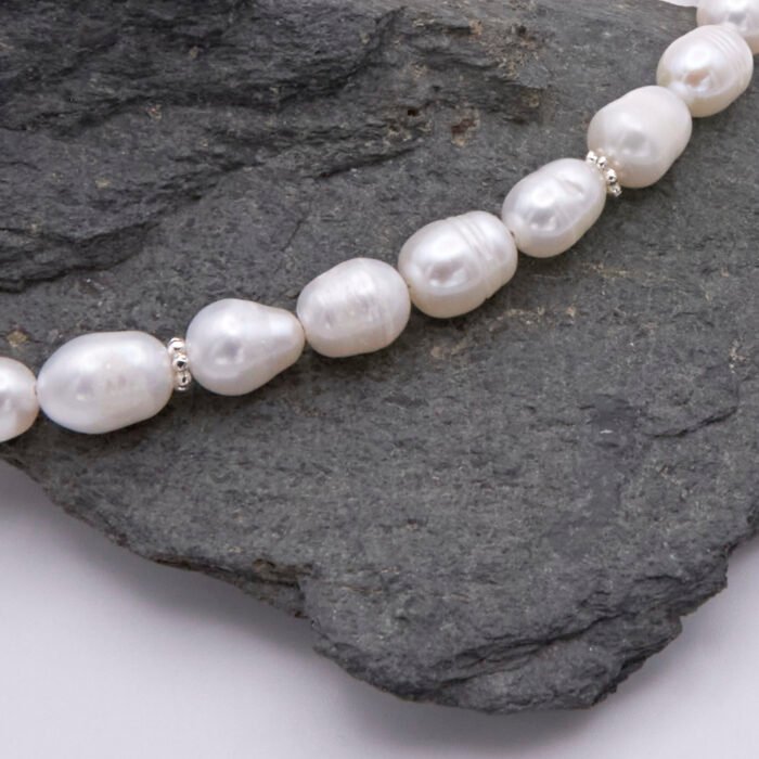 Rustic Freshwater Pearl and Sterling Silver Necklace Close Up