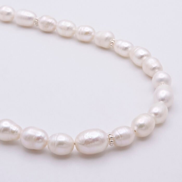 Rustic Freshwater Pearl and Sterling Silver Necklace Close Up