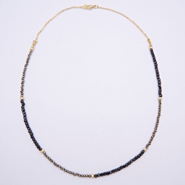 Black Spinel and Pyrite Necklace top down view