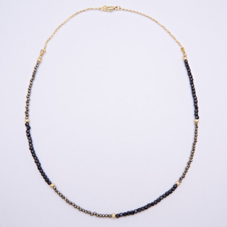 Black Spinel and Pyrite Necklace top down view