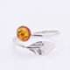 Amber and Sterling Silver Leaf Adjustable Ring