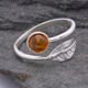 Amber and Sterling Silver Leaf Adjustable Ring